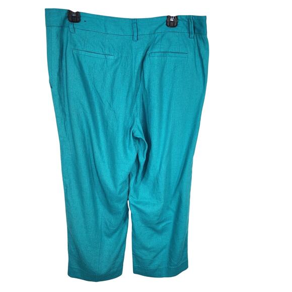Zac & Rachel Womens Cropped Pants Size 12 Linen Blend Button Detail Pockets Blue - Picture 2 of 9
